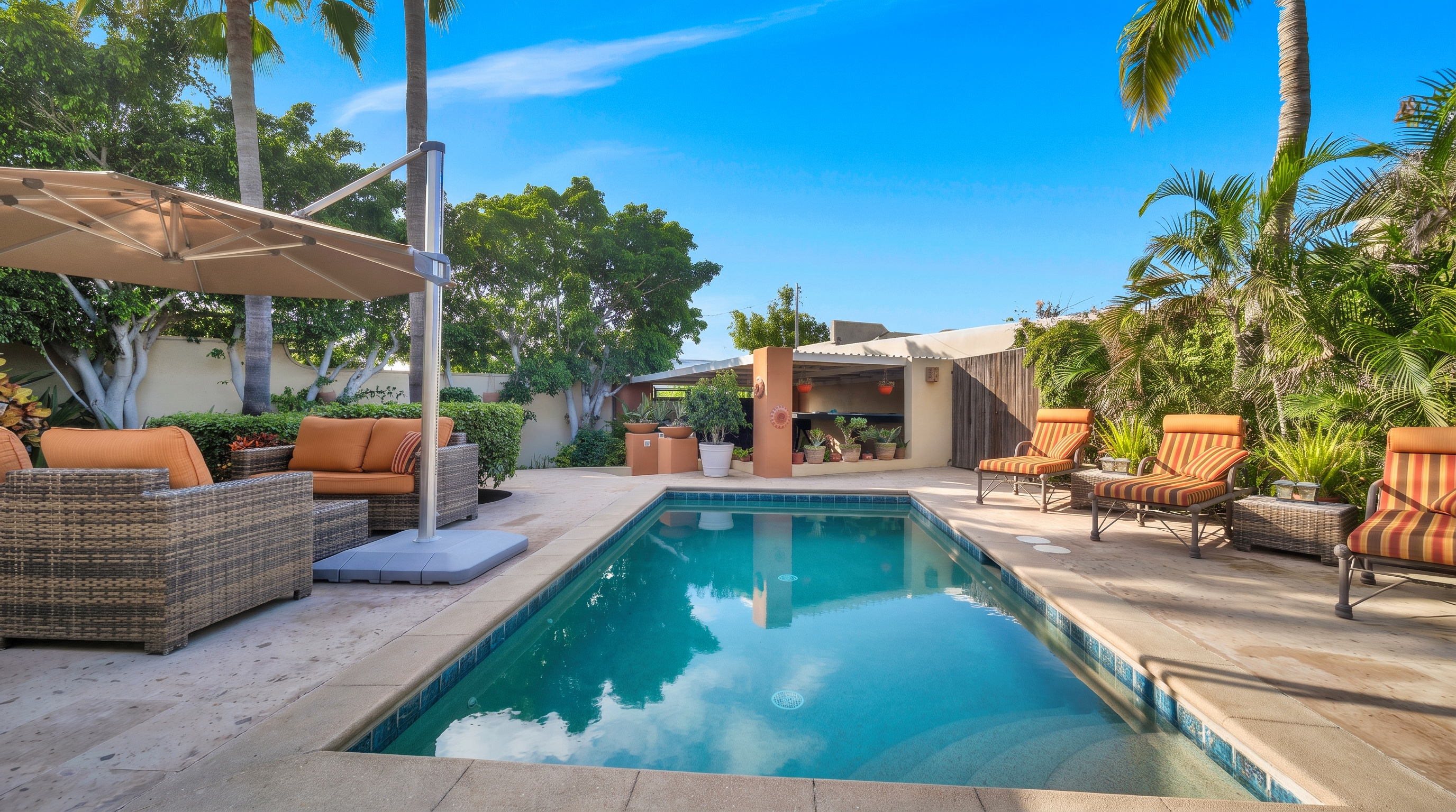 Casa Oasis private swimming pool and walled tropical courtyard