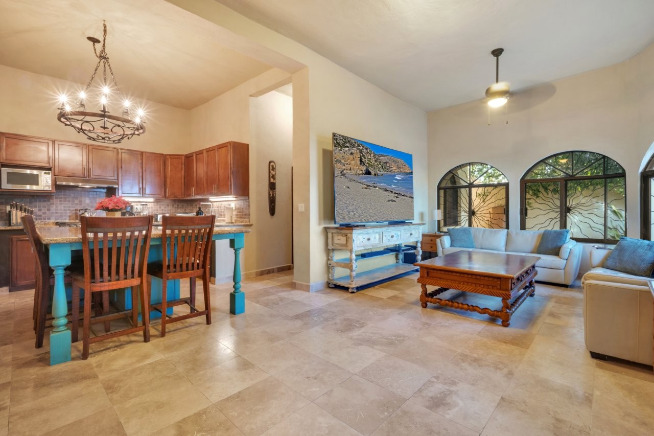 Open living, dining and kitchen area