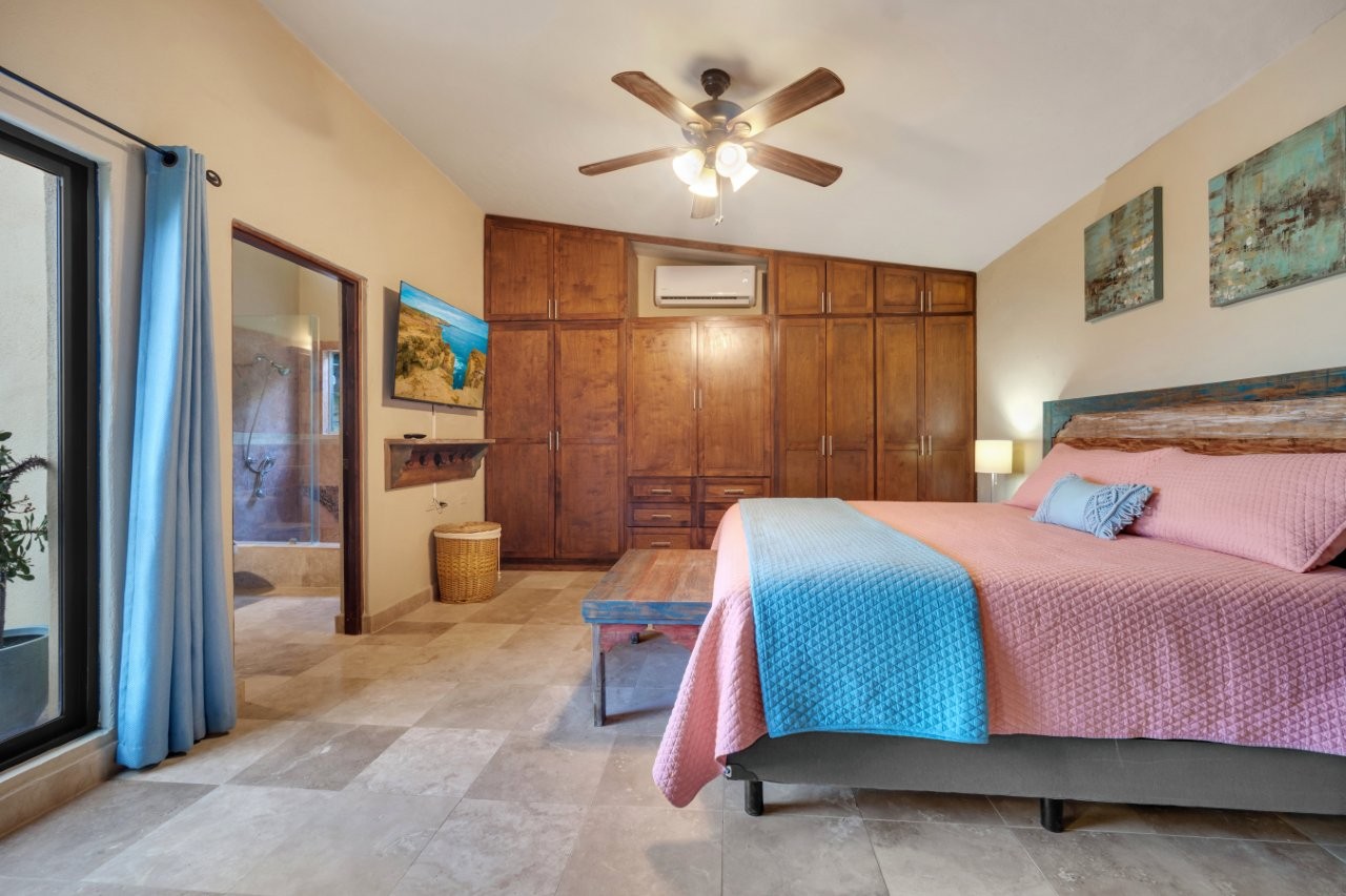 Bedroom storage and ceiling fan