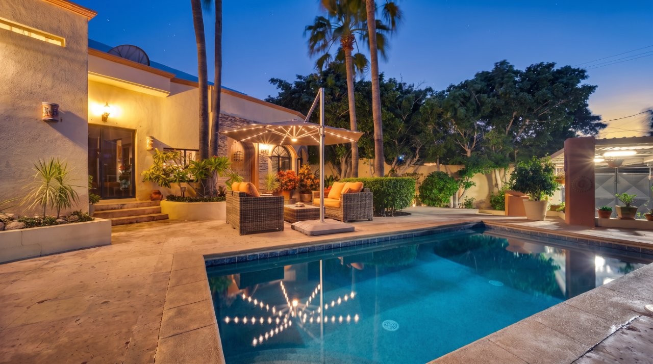 Evening view across the pool